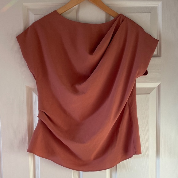 Dusty Rose Short Sleeve Cowl Neck Blouse - Picture 3 of 7